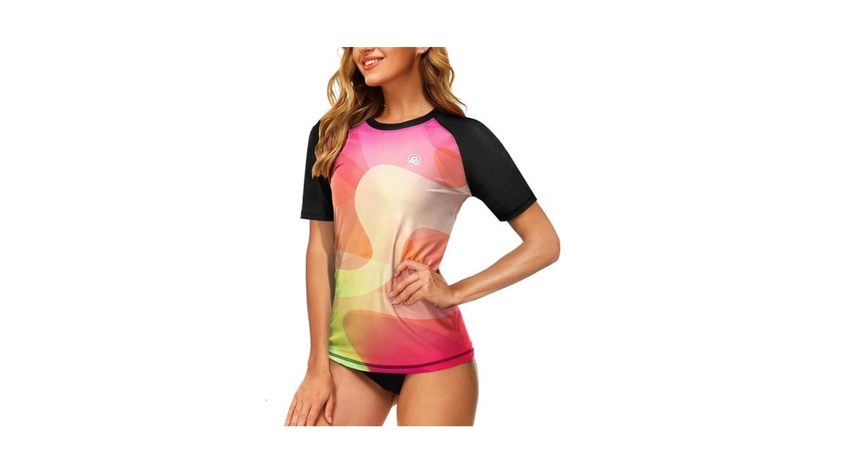 Bathing Suit Shirt Top For Women Short Sleeve Swim Rash