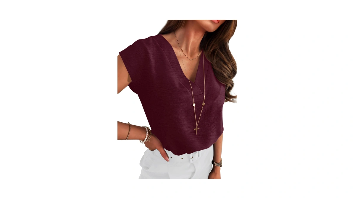 Anrabess Women Tops Business Casual Cap Sleev...