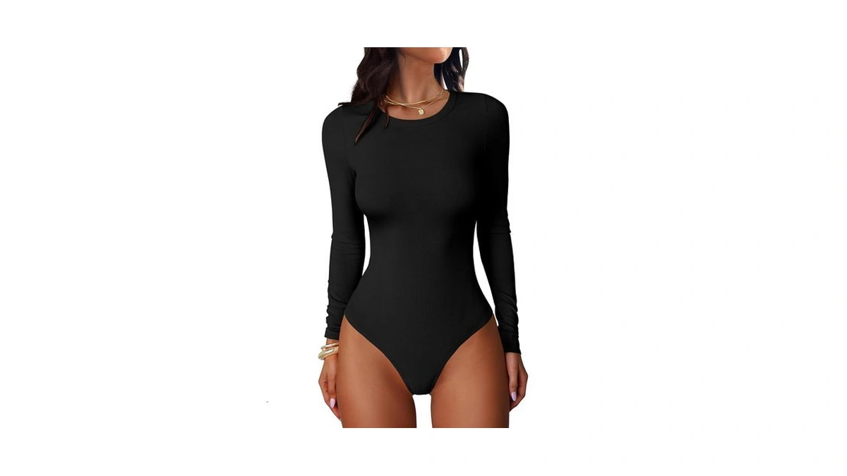 Anrabess Women's Long Sleeve Bodysuits Top Black Small