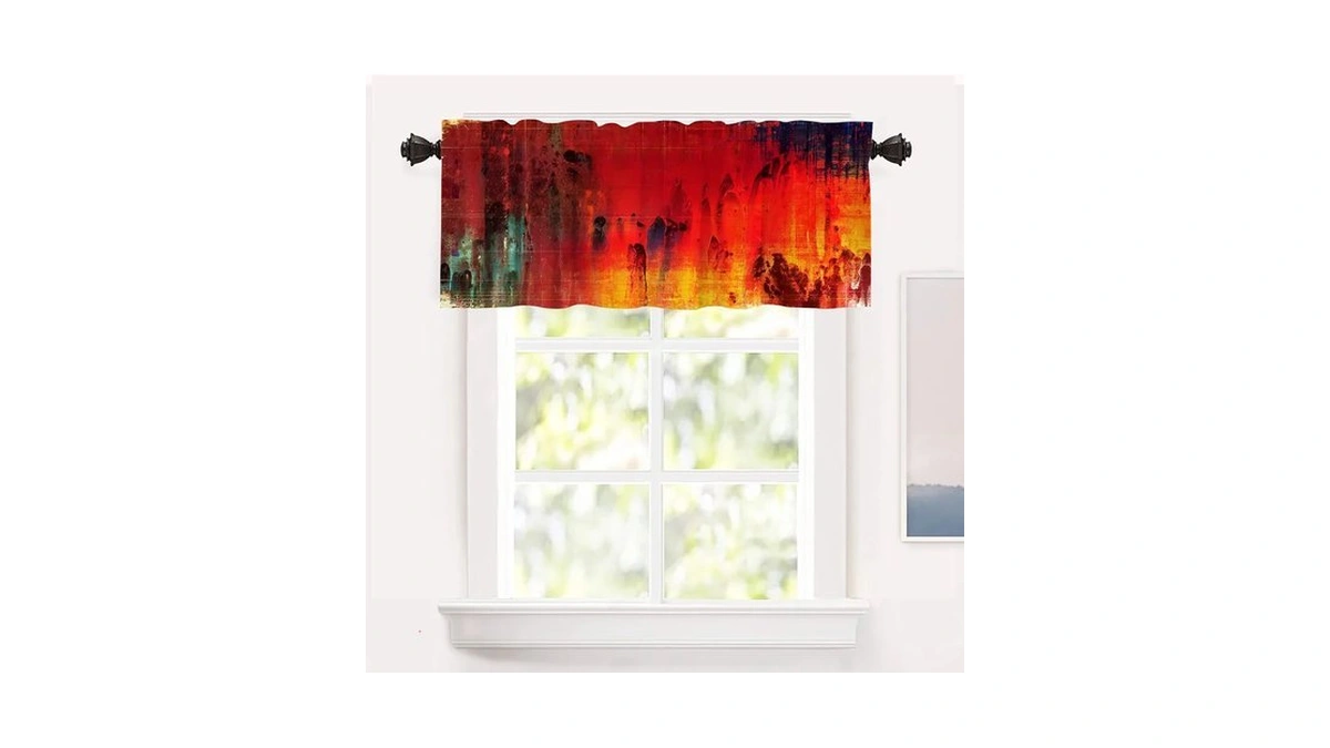 Shrahala Orange Art Oil Kitchen Valances, Green Abstract Painting Half