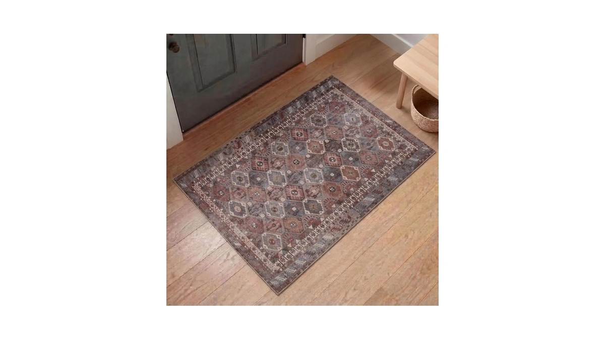 Kuden 2x3 Small Rug, Machine Washable, Non-slip Backing, Vintage Style,