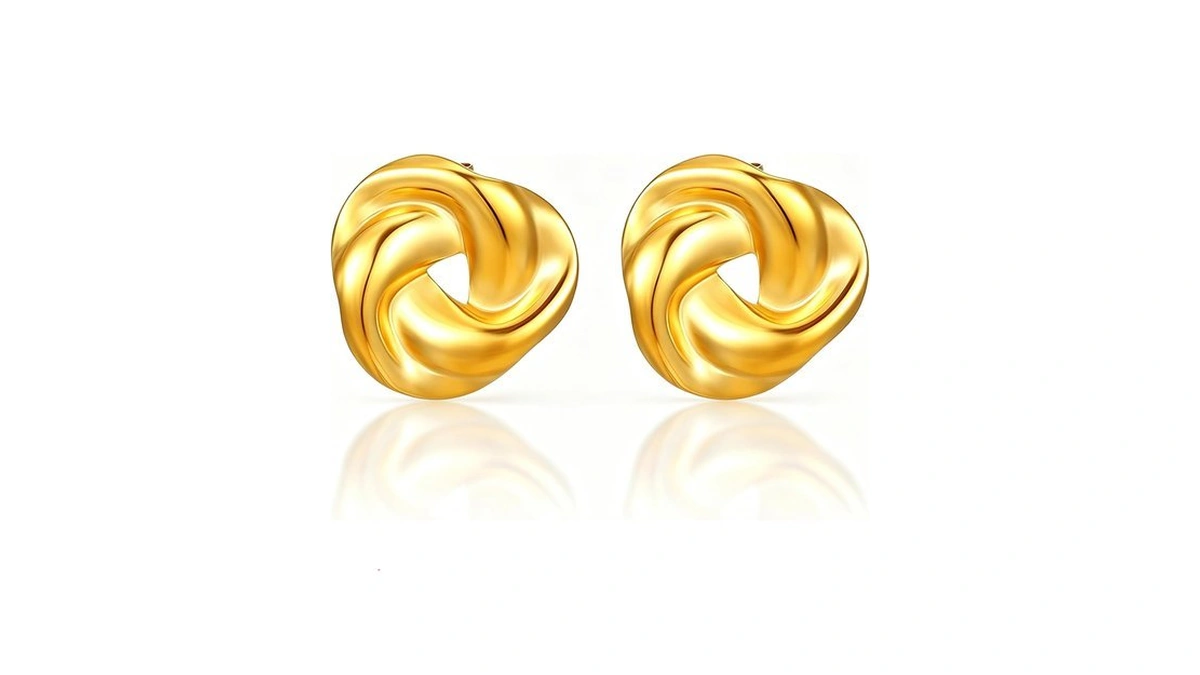Polished Twisted Knot Stud Earrings 18k Gold Plated Stainless Steel