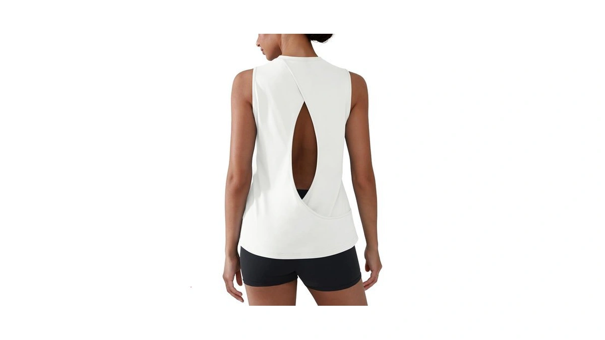 Women's Workout Tops Cross Backless Sleeveless Athletic Gym Shirt White