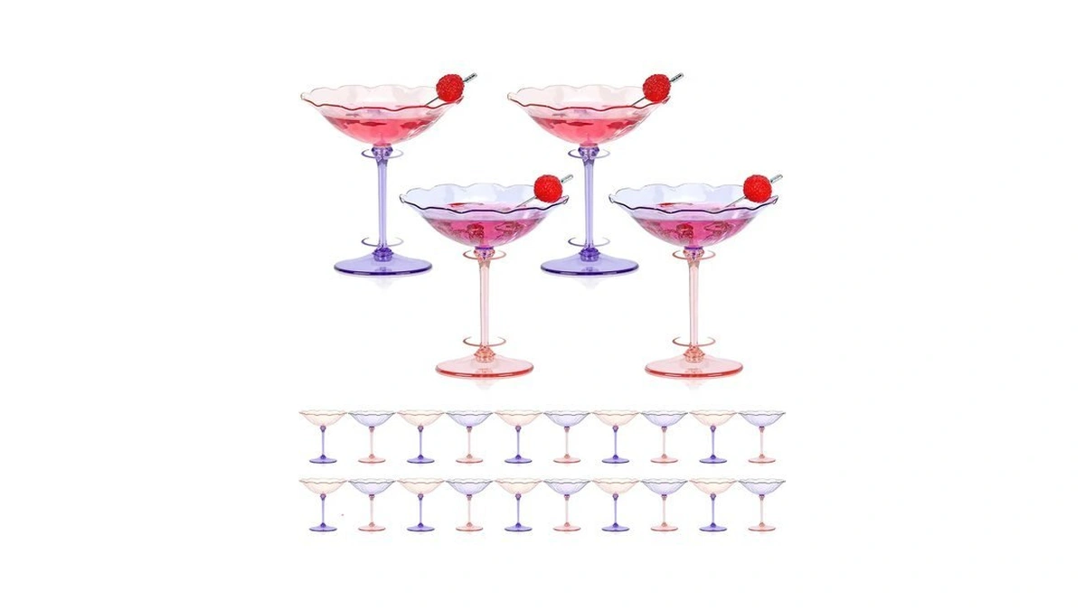 Hkszeh 24 Pcs Plastic Martini Glasses 7oz Flower Disposable Cocktail