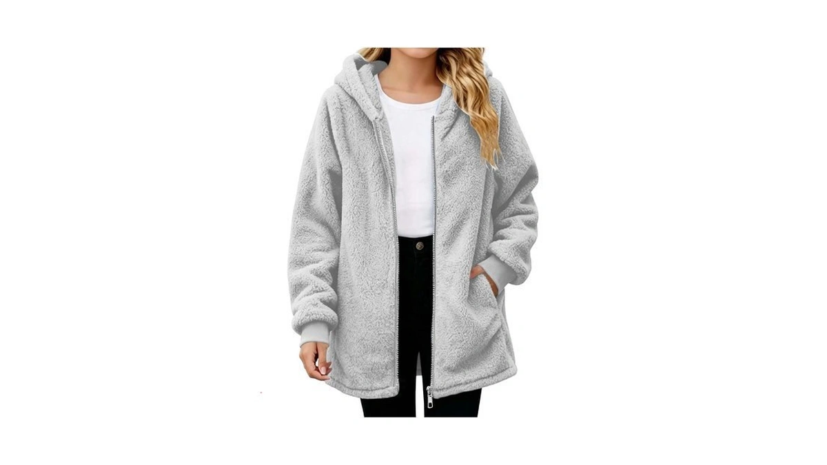 Vxrdju Girls Fleece Jacket Oversized Sherpa Zip Up Hooded Outwear