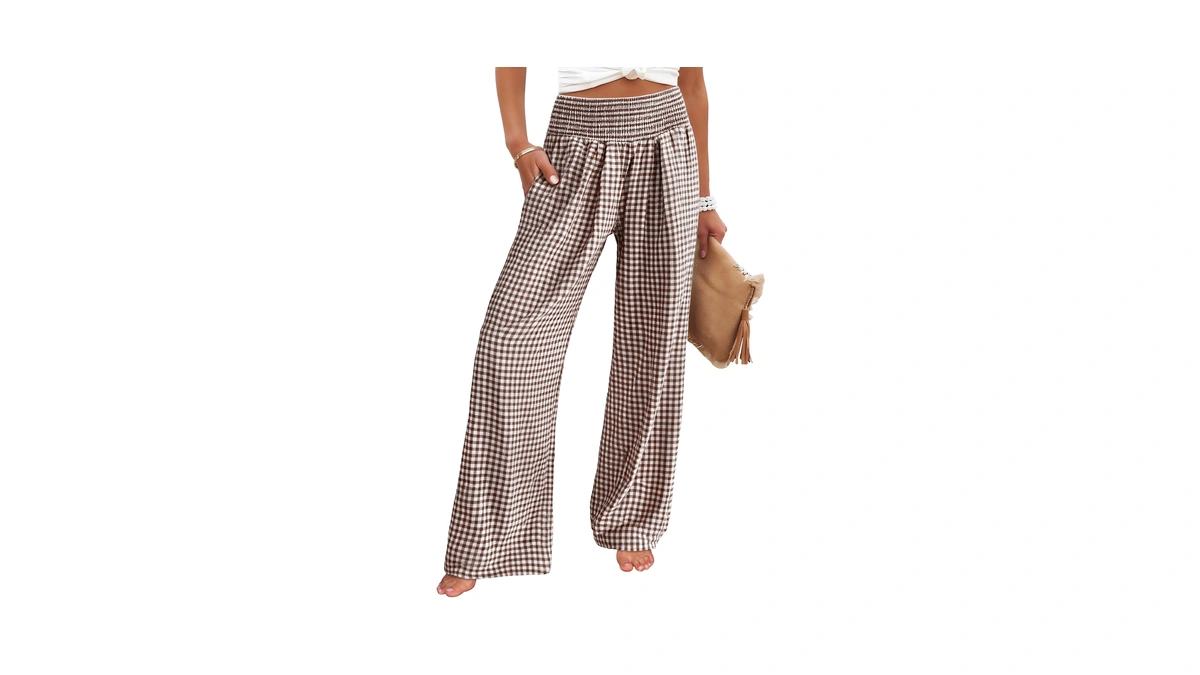 Anrabess Womens Striped Gingham Wide Leg Pala...