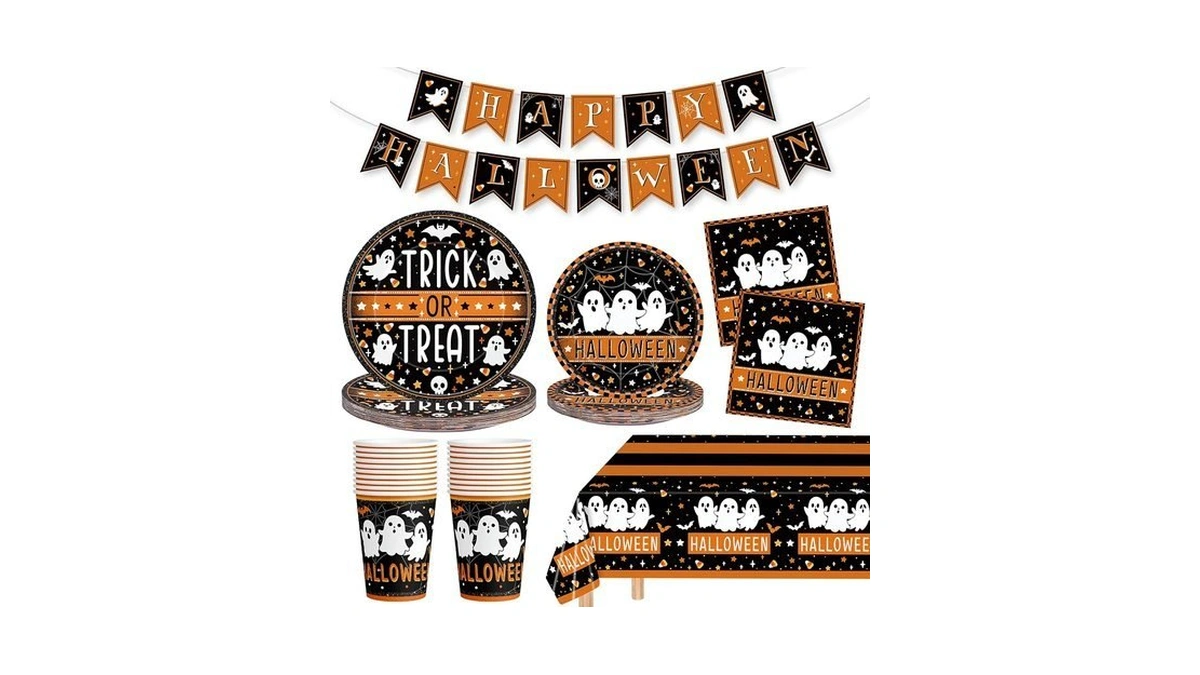 82 Pcs Halloween Plates And Napkins - Disposable Halloween Ghost