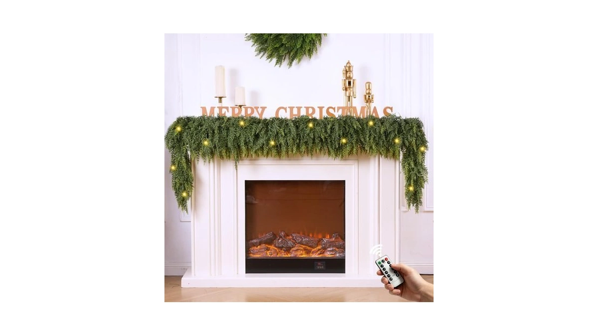 6ft 1pcs Christmas Cedar Garland With Lights Realistic Faux Pine