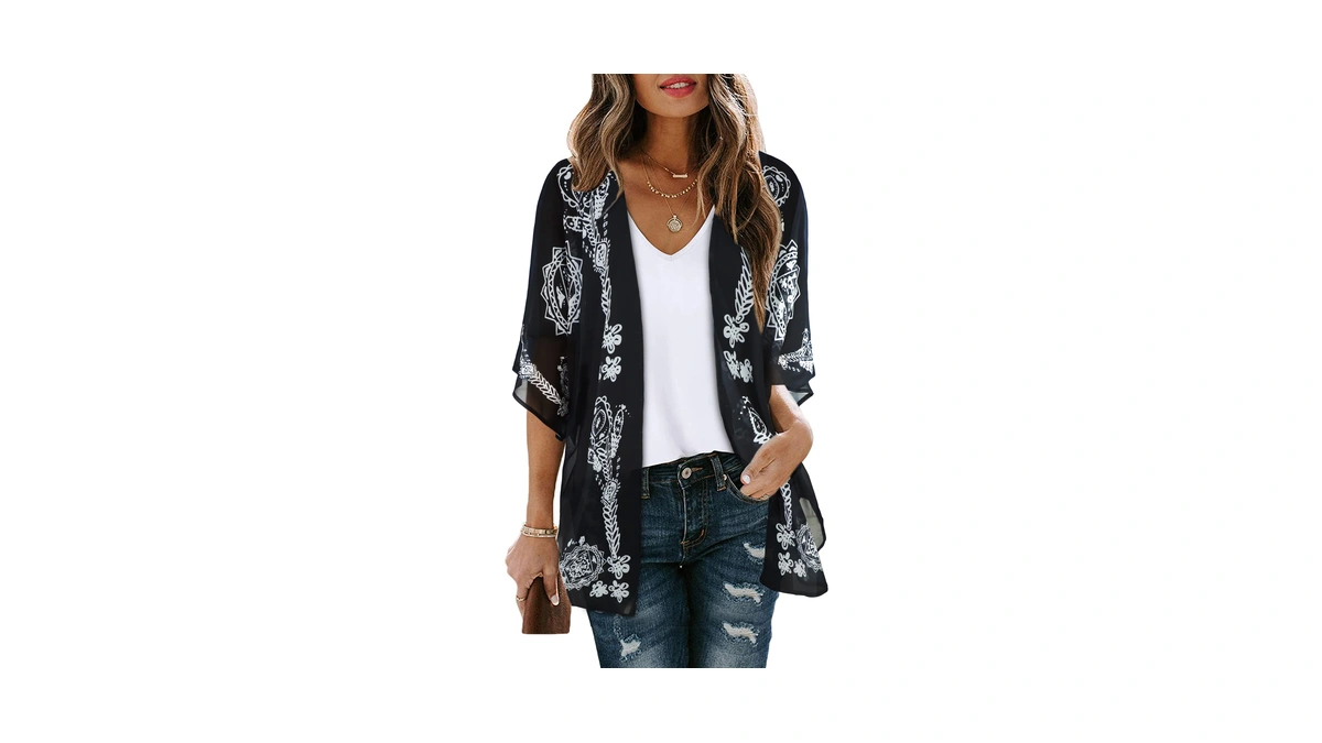 Women's Floral Kimono Cardigan Cover Up Casual Tops,caftan Black,m
