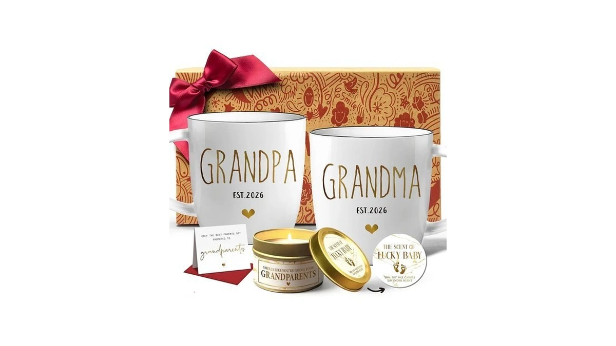 Est 2026 Promoted To Grandpa Grandma Mugs Set Gift For