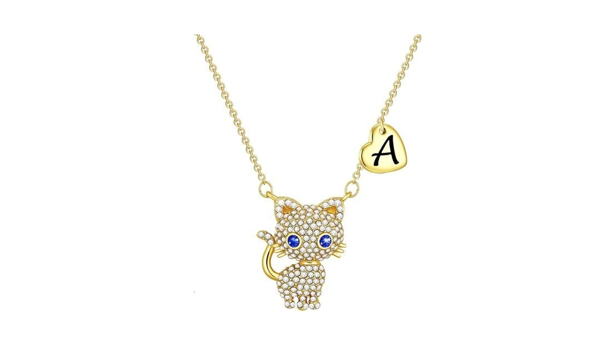 Esirly Cat Necklaces For Girls Initial Necklace Heart Letter A-z