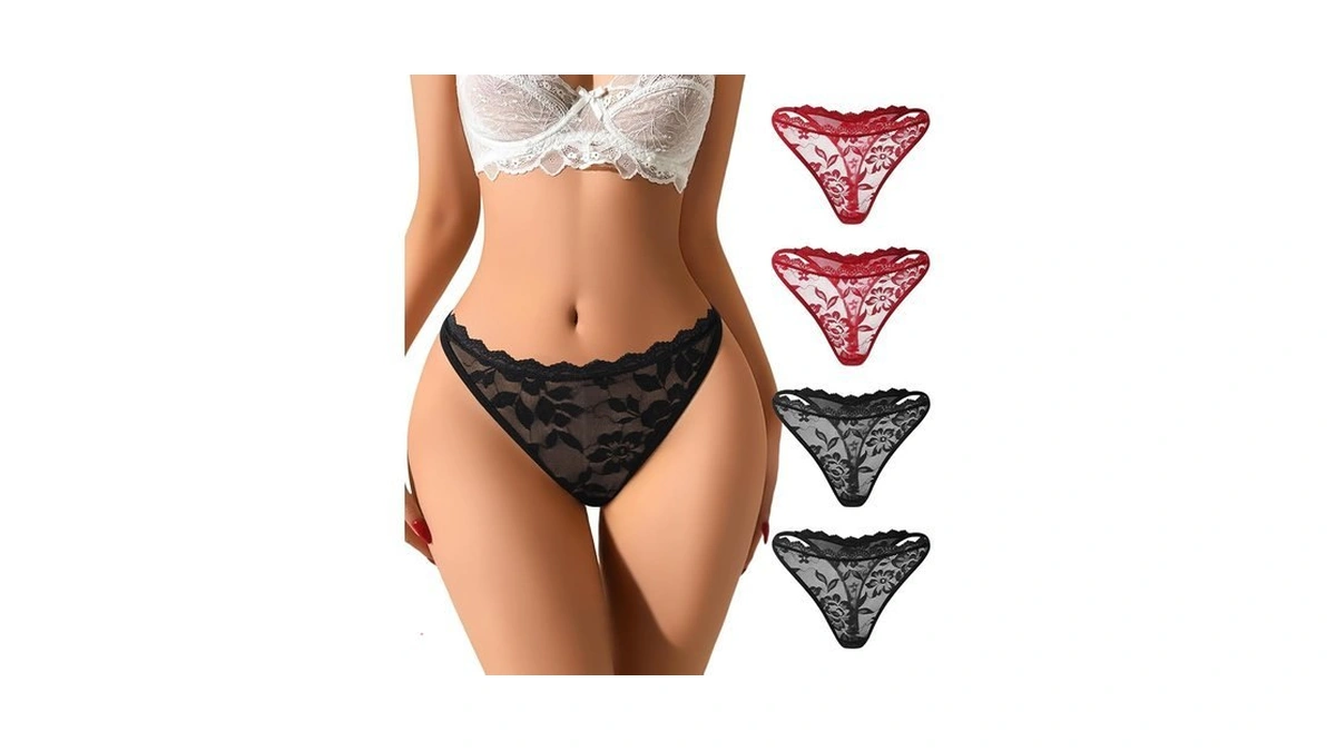 Iesunny Lace Thongs For Women No Show Panties Cute Red