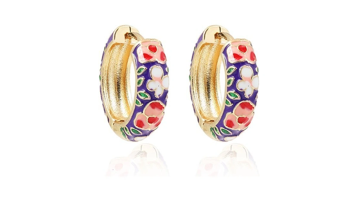 Aksod Enamel Bamboo Hoop Earrings Colorful Dripping Oil Huggie Earrings