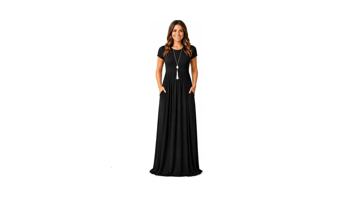 Auomith Women's Summer Maxi Dress Short Sleeve Empire Waist With