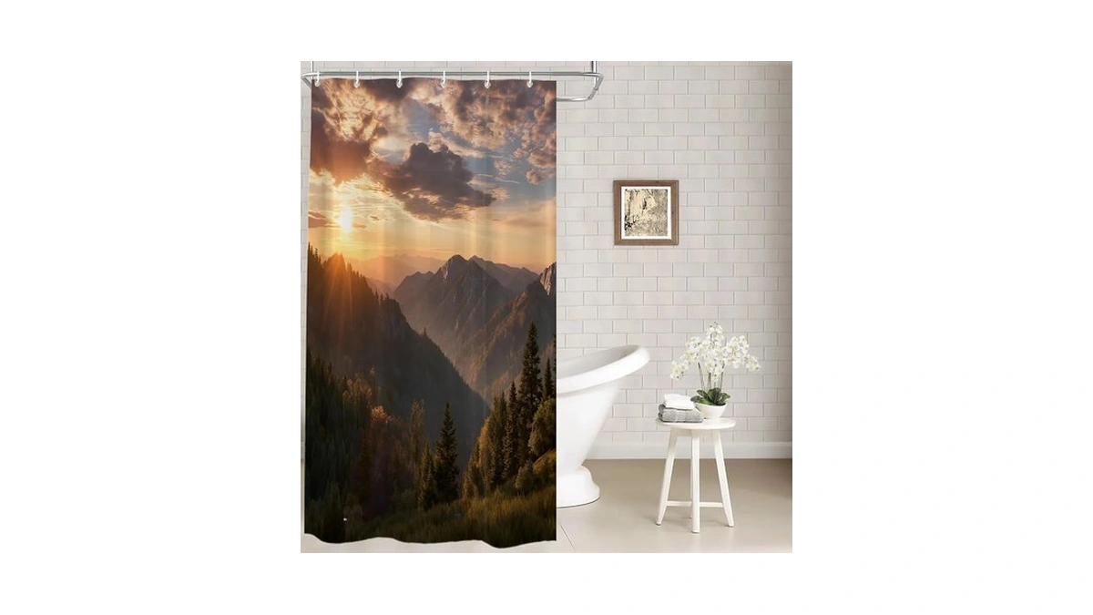 Batmerry Golden Yellow Natural Sunrise Decor Shower Curtain,golden Landscape Mountains