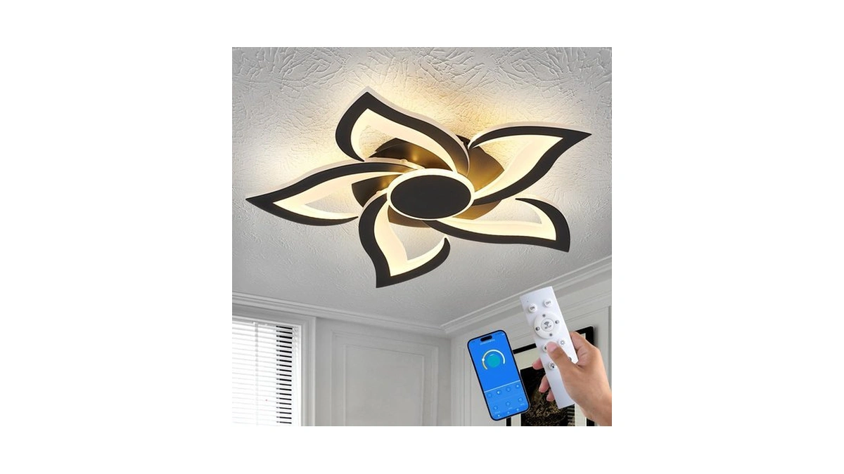 Huixute 24" Modern Geometric Ceiling Light Fixture, Black Dimmable 3