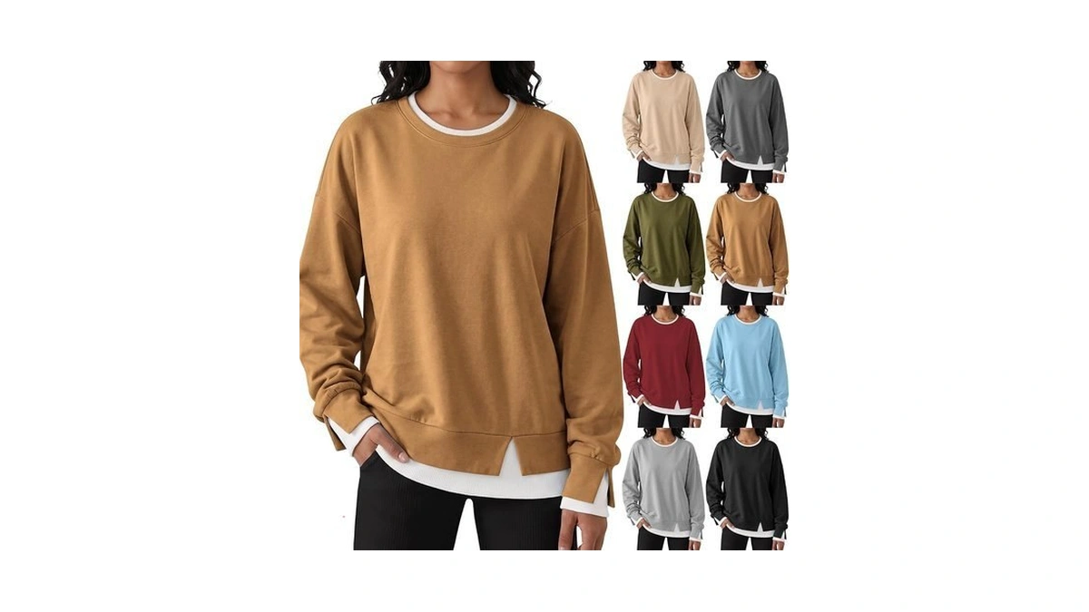 Layered Sweatshirts For Women Oversized Crew Neck Long Sleeve Y2k