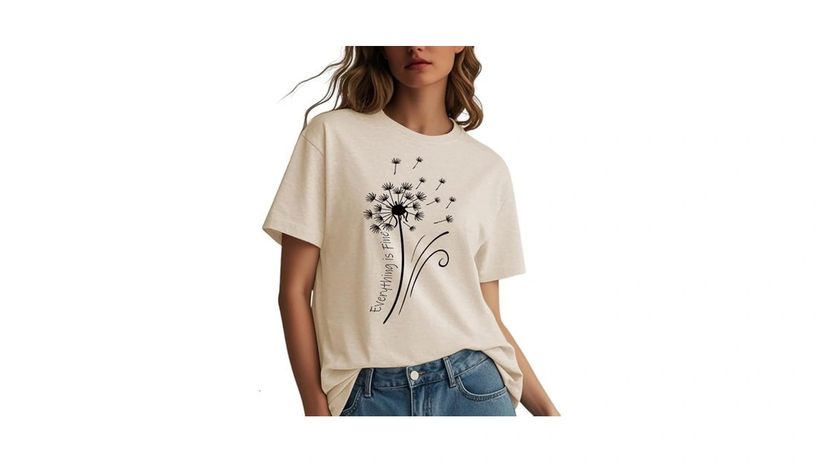 Womens Dandelion Graphic Tee Everything Is Fine Short Sleeve Loose