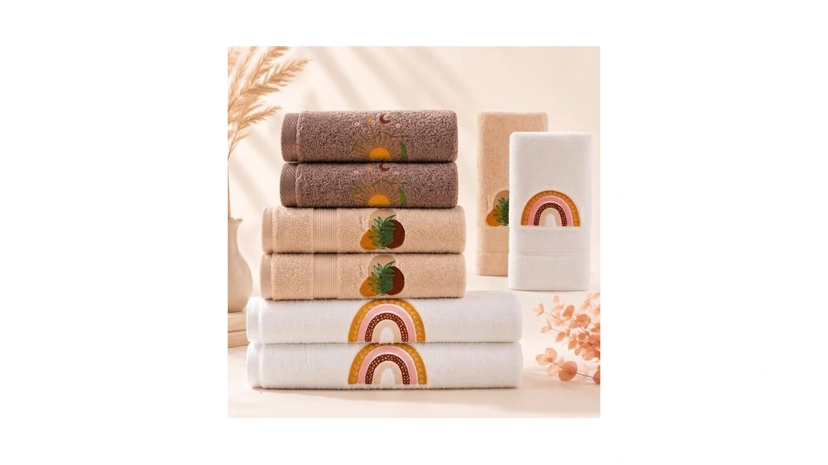 Peryiter 6 Pack Boho Bath Towels Set, Rainbow Beige