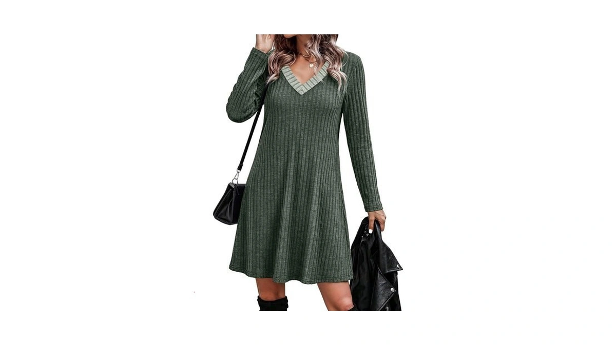 Ofeefan Fall Dresses For Women Color Block Christmas Sweater Dress
