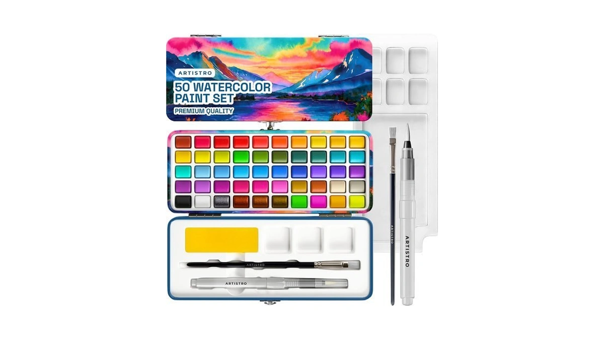 Artistro 50 Watercolor Paint Set With Palette & Brushes For