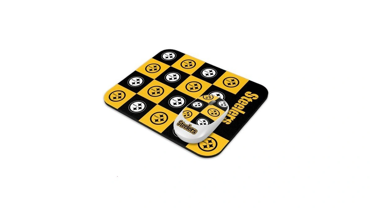Soar Nfl Wireless Mouse And Mouse Pad- Checkered, Pittsburgh Steelers