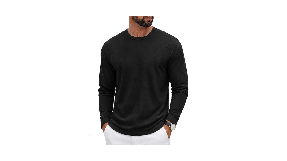 Coofandy Men's Crew Neck Long Sleeve Waffle T-shirt Casual Undershirt