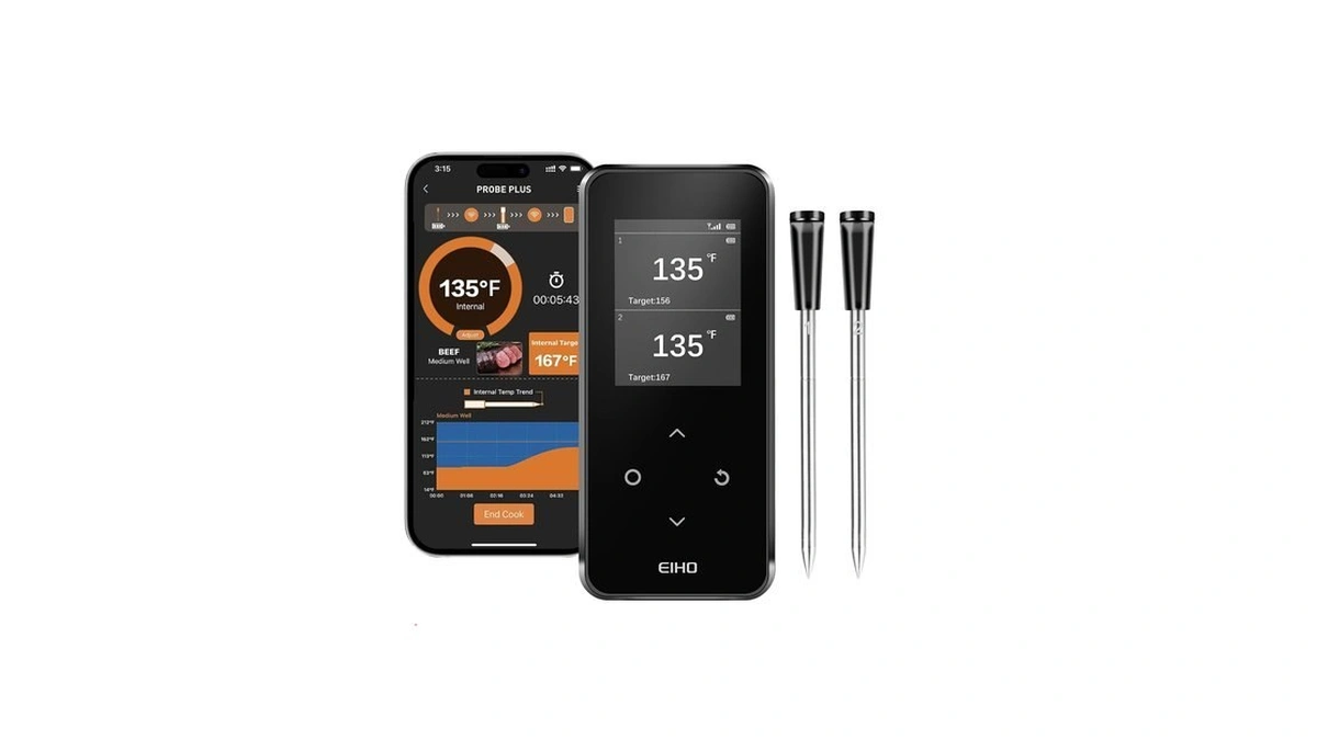 Wireless Bluetooth Meat Thermometer, 2 Ultra-thin Probes, Smart Base, 600ft