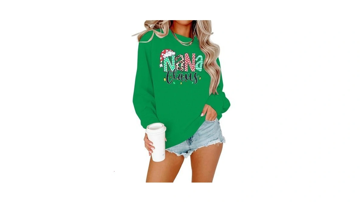 Egelexy Christmas Nana Claus Sweatshirt Women Nana Graphics Tops Vintage