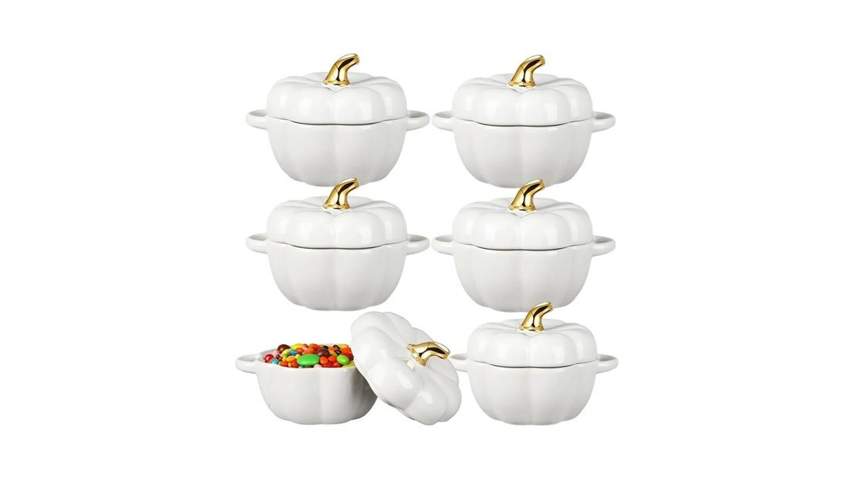 Yaomiao 6 Pcs Pumpkin Ceramic Bowl 15 Oz Pumpkin Soup