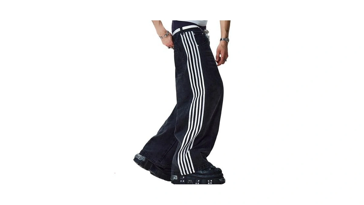Emmiol Men Baggy Wide Leg Jeans Striped Hipho...