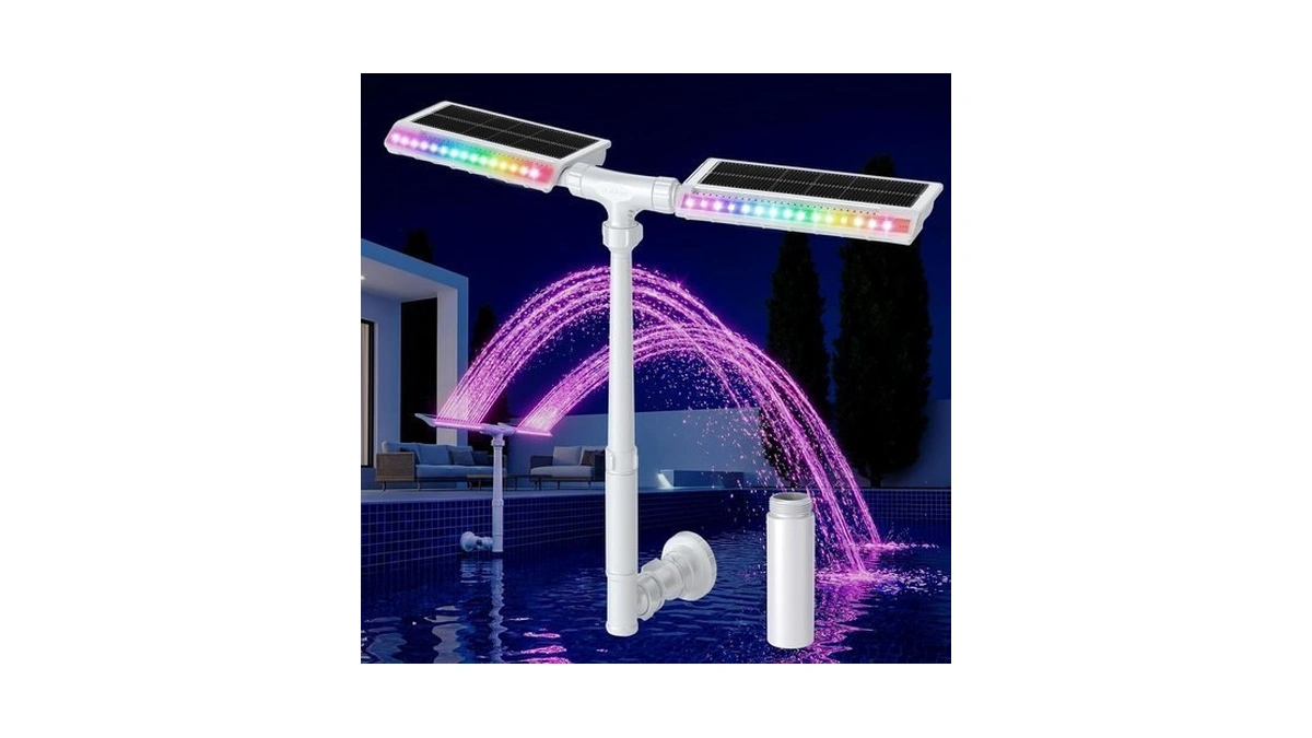 Solar Pool Fountain, 22'' Height Dual-head Adjustable Spray, Auto Dusk