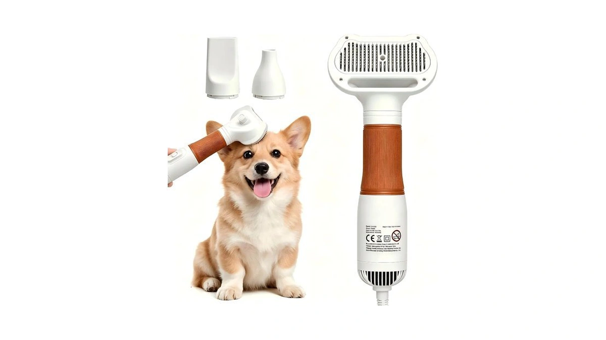 3-in-1 Dog Hair Dryer Brush With Detangling Slicker – Adjustable