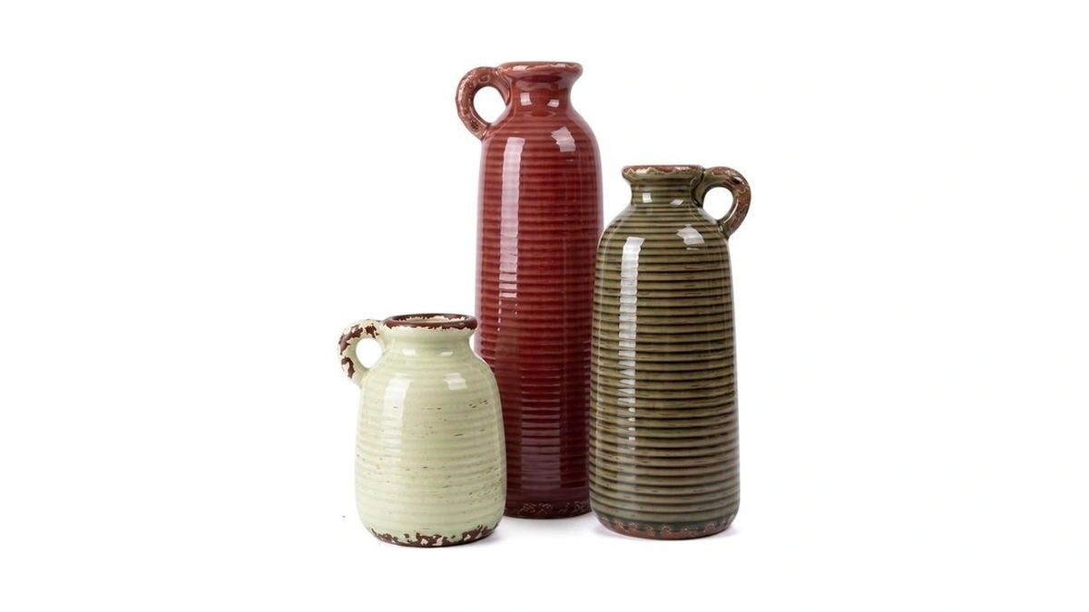 Nosqew Antique Crack Glazed Ceramic Vase Set (3 Pieces)