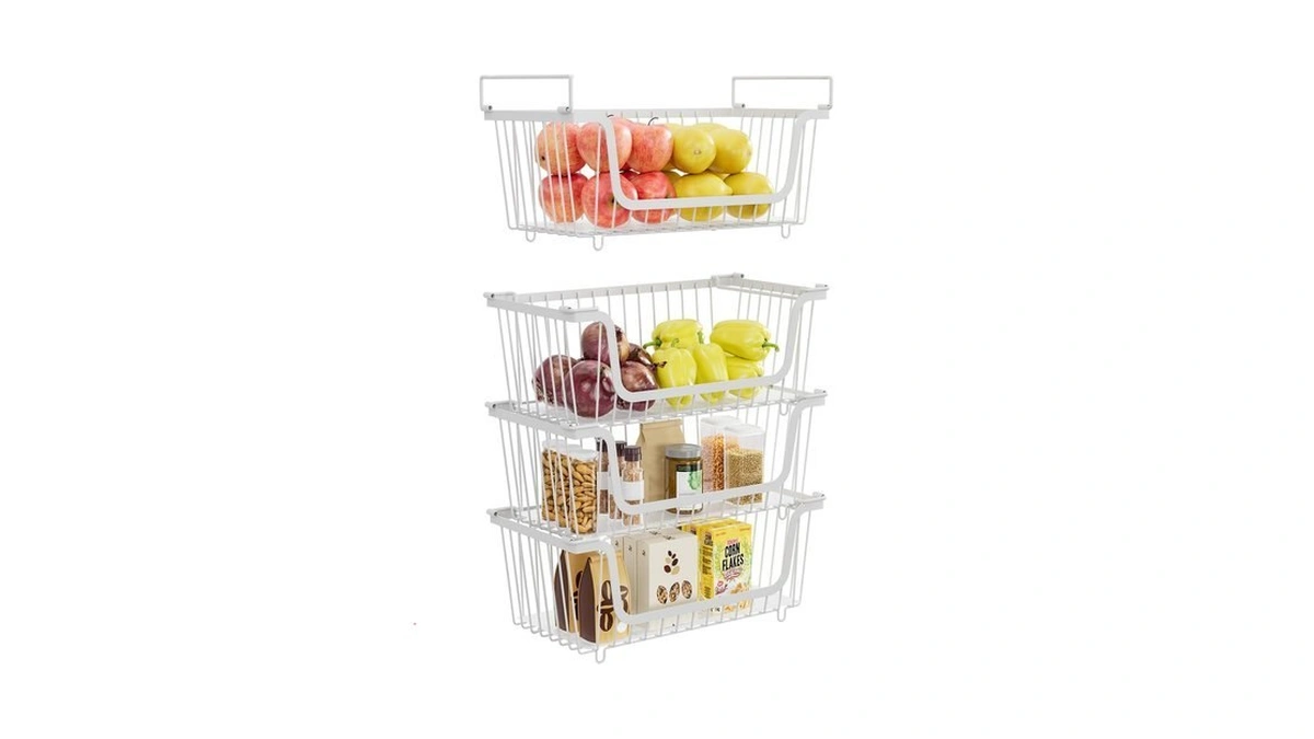 4 Pcs Stackable Wire Baskets For Pantry Organizers And Storage,