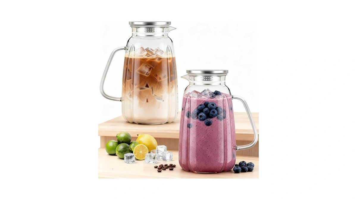 2 Pack Glass Pitcher With Lid And Handle For Fridge,