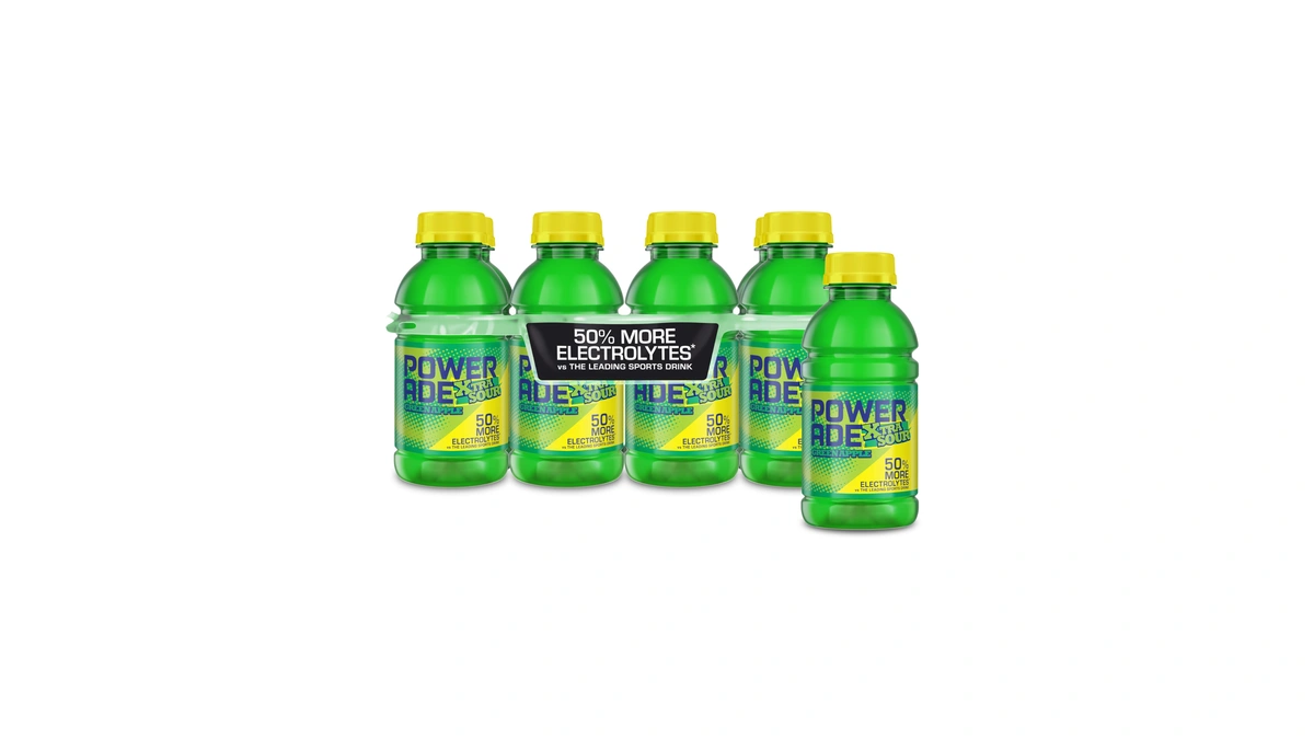 Powerade Xtra Sour Sports Drink, Green Apple Electrolyte Drink 12