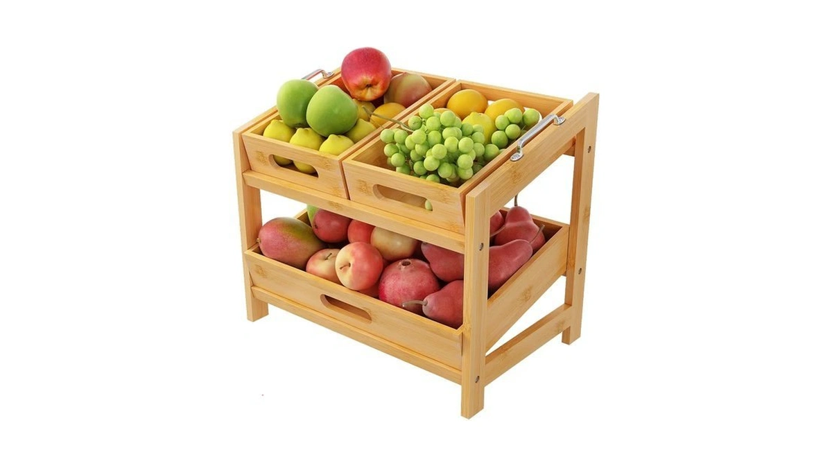 Wulawindy 2 Tier Bamboo Fruit Basket For Kitchen Counter, Wood