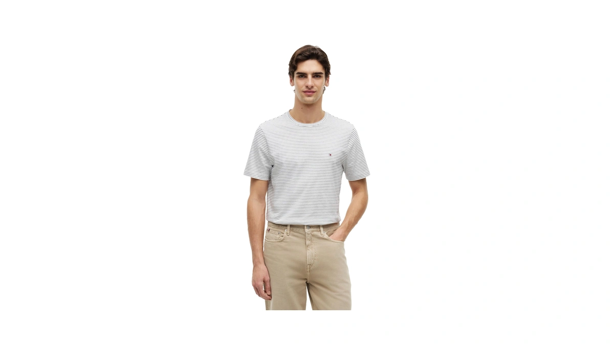 Tommy Hilfiger Men's Essential Regular Fit Tee, Ecru/desert Sky Stripe