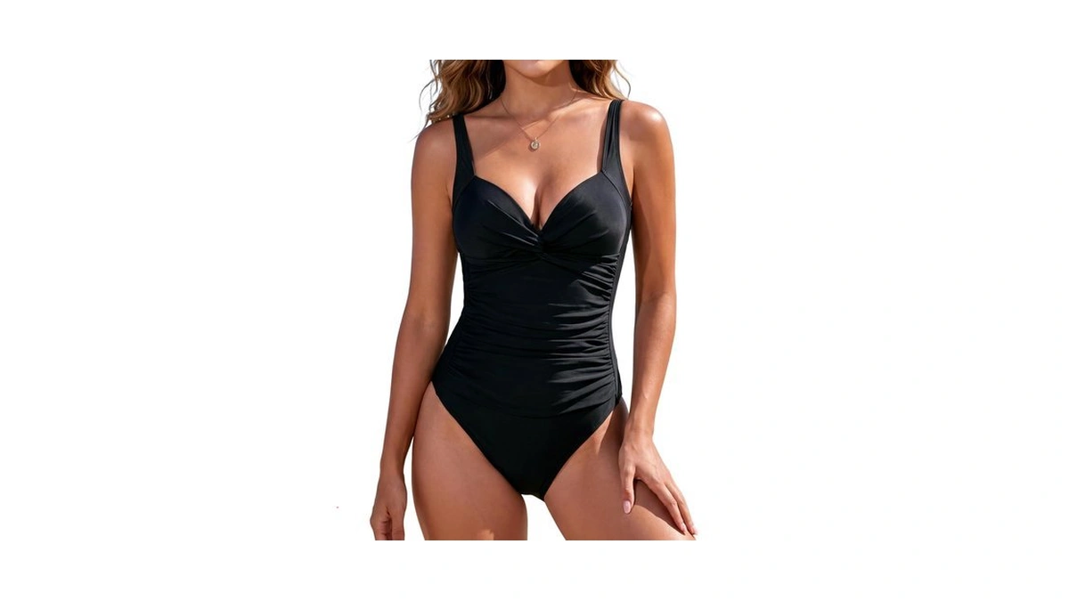 Colloyes Women's Twist Front One Piece Swimsuits Black Size X-large
