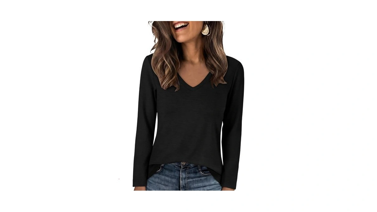 Anrabess Long Sleeve Shirts For Women Wrinkle Free V Neck