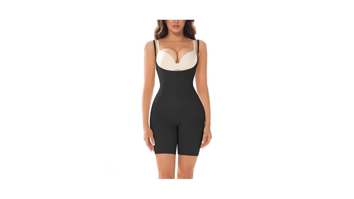 Suprenx Open Bust Shapewear Bodysuits For Women Tummy Control Mid-thigh