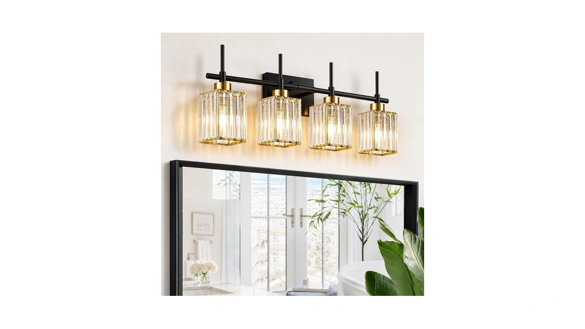 Torondo Modern Crystal Bathroom Vanity Light 4-lights Gold Bathroom Light