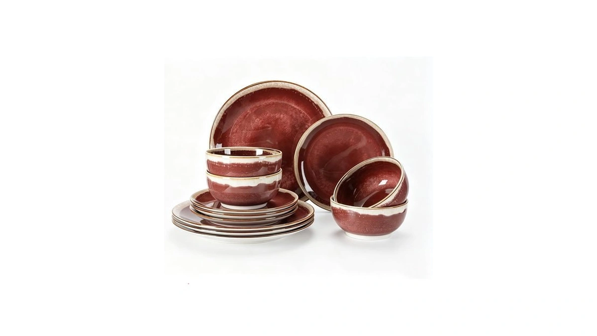 Sweejar 12 Pieces Ceramic Dinnerware Sets For 4, Burgundy Red