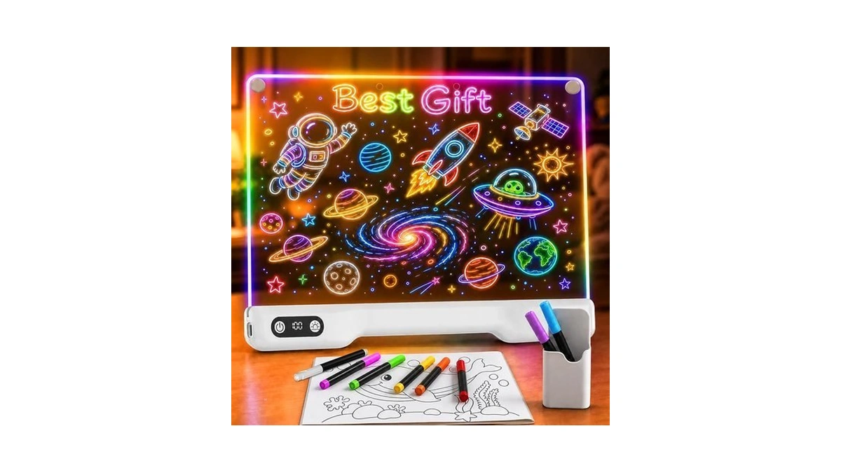 Leacuber Led Drawing Board For Kids, 16" Rechargeable Neon Art