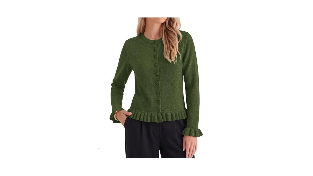 Kirundo Womens Cute Ruffle Button Down Cardigan Sweaters(army Green, S)