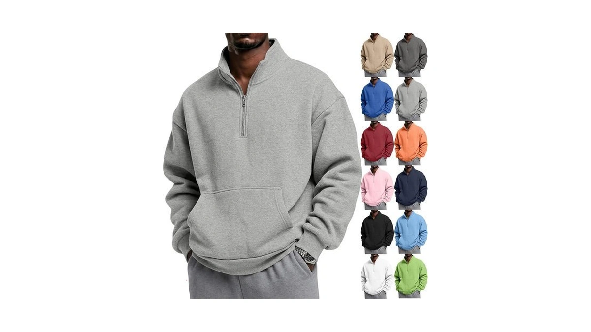 Lcyhony Mens Quarter Zip Pullover Loose Fit Fleece Casual Mock