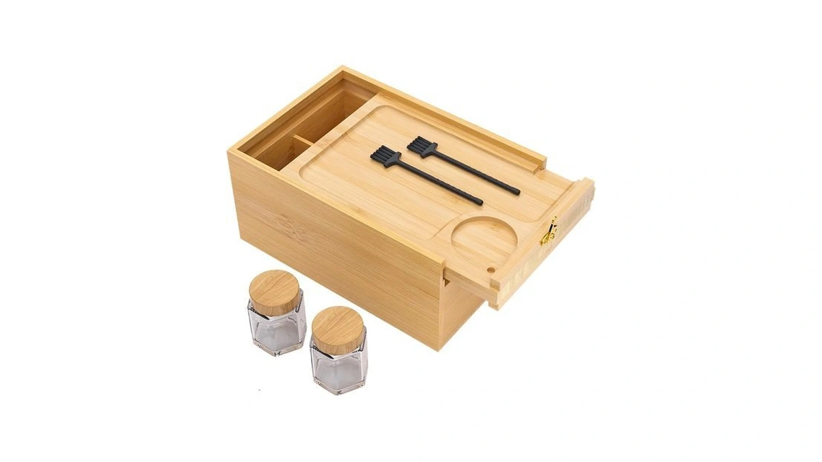 Promitop Bamboo Storage Box With Lid, 4-compartment Wooden Organizer