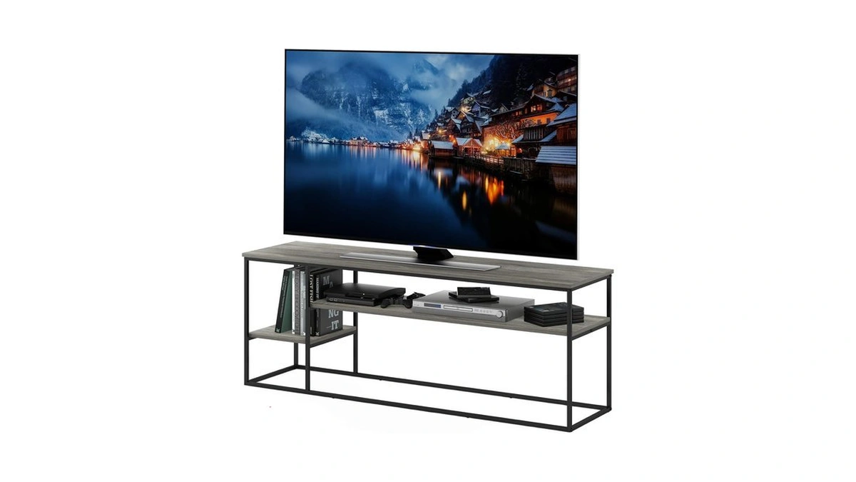 Furinno Moretti 3-tier Metal Frame Tv Stand, French Oak Grey