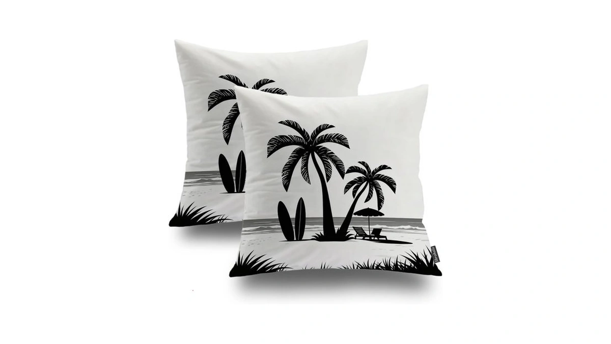 Shrahala Palm White Decorative Throw Pillow Cover, Palm Tree On